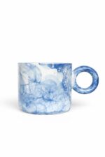 NATUREL MAVİ EL YAPIMI SERAMİK KUPA